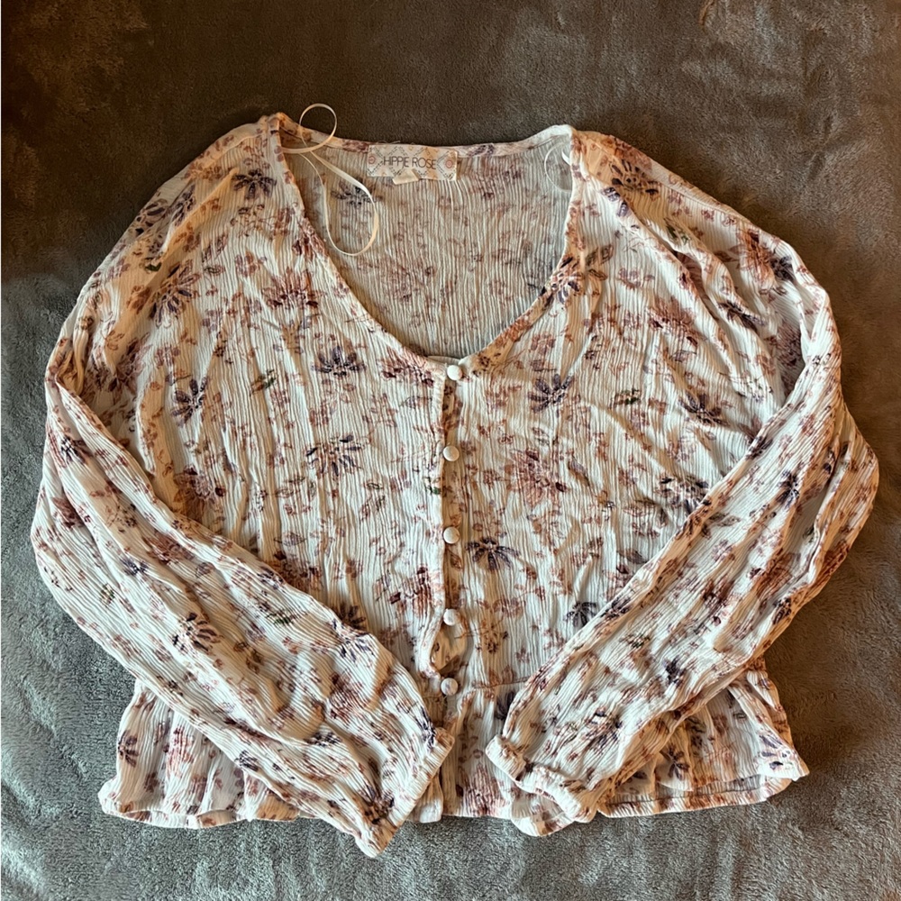 Flower Button Long Sleeve Top